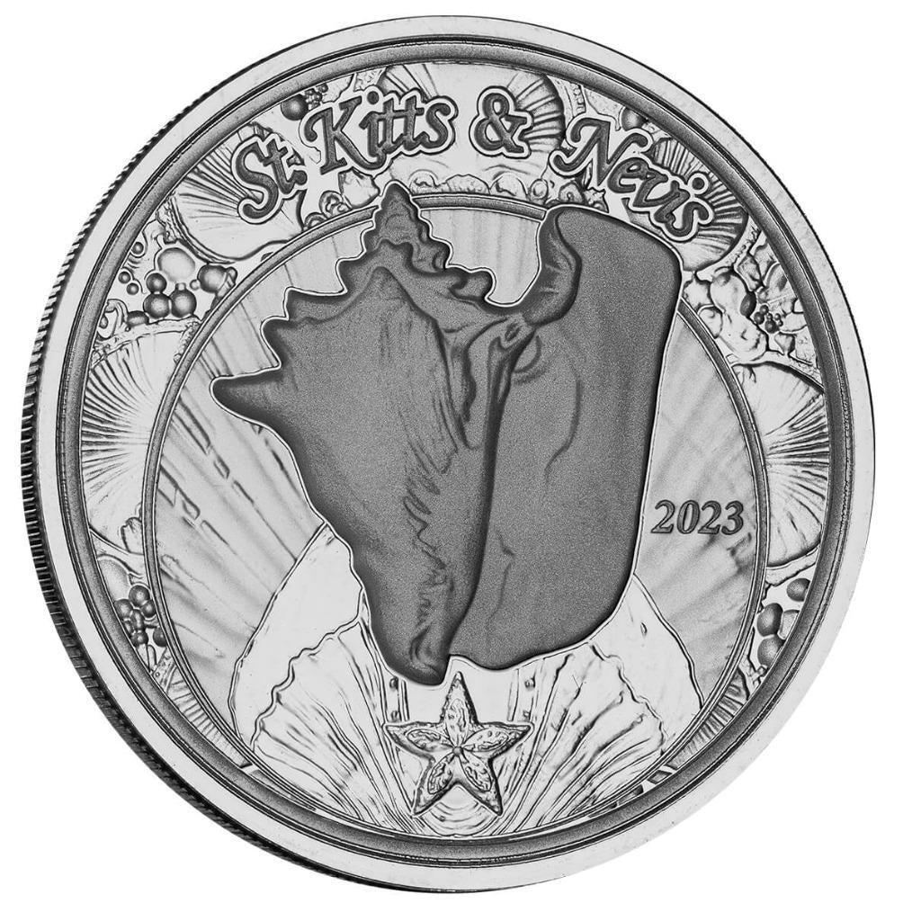 2023 1Oz St. Kitts & Nevis Conch Shell .999 Silver Coin BU Prooflike #A649