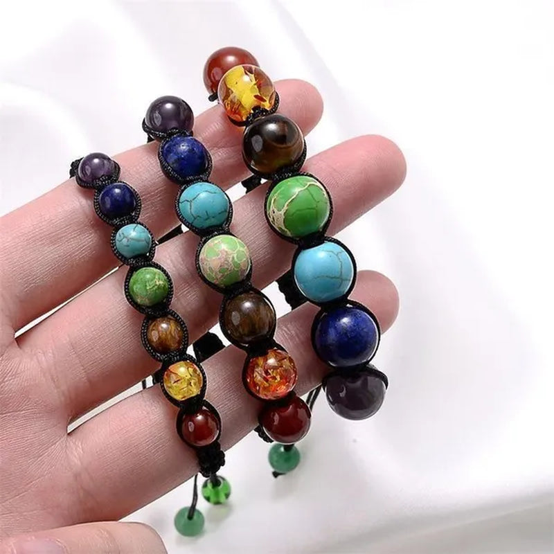 New Fashion Classic 7 Chakra Beads Bracelet Natural Stone Black Rope Braided Yoga Reiki Healing Balance Bracelets Bangles Couple Bead Bracelet Meditation Gift Jewelry