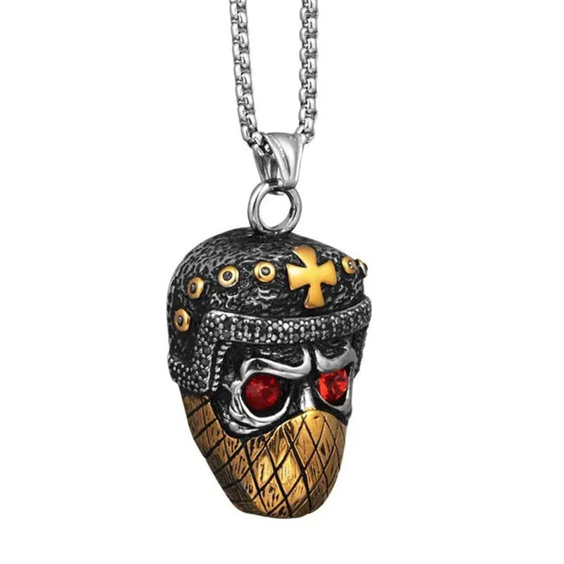 Retro Punk Gothic Necklace Ruby Ninja Mask Pendant Gold Plated Titanium Steel Jewelry