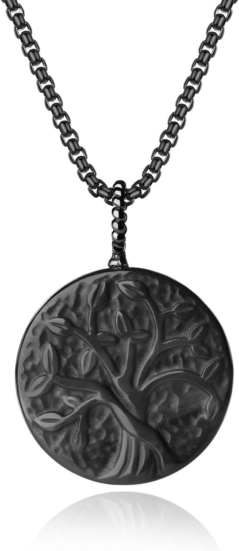 Tree of Life Necklace Black Obsidian Necklace, Stainless Steel Necklace/Nylon Cord