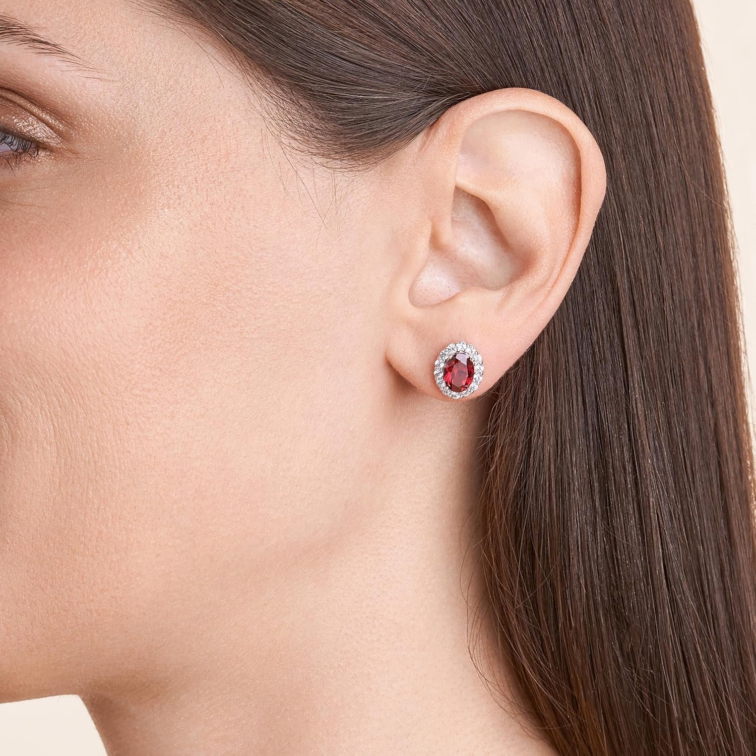 Sterling Silver White Sapphire Halo Oval Stud Earrings , (Previously Amazon Collection)