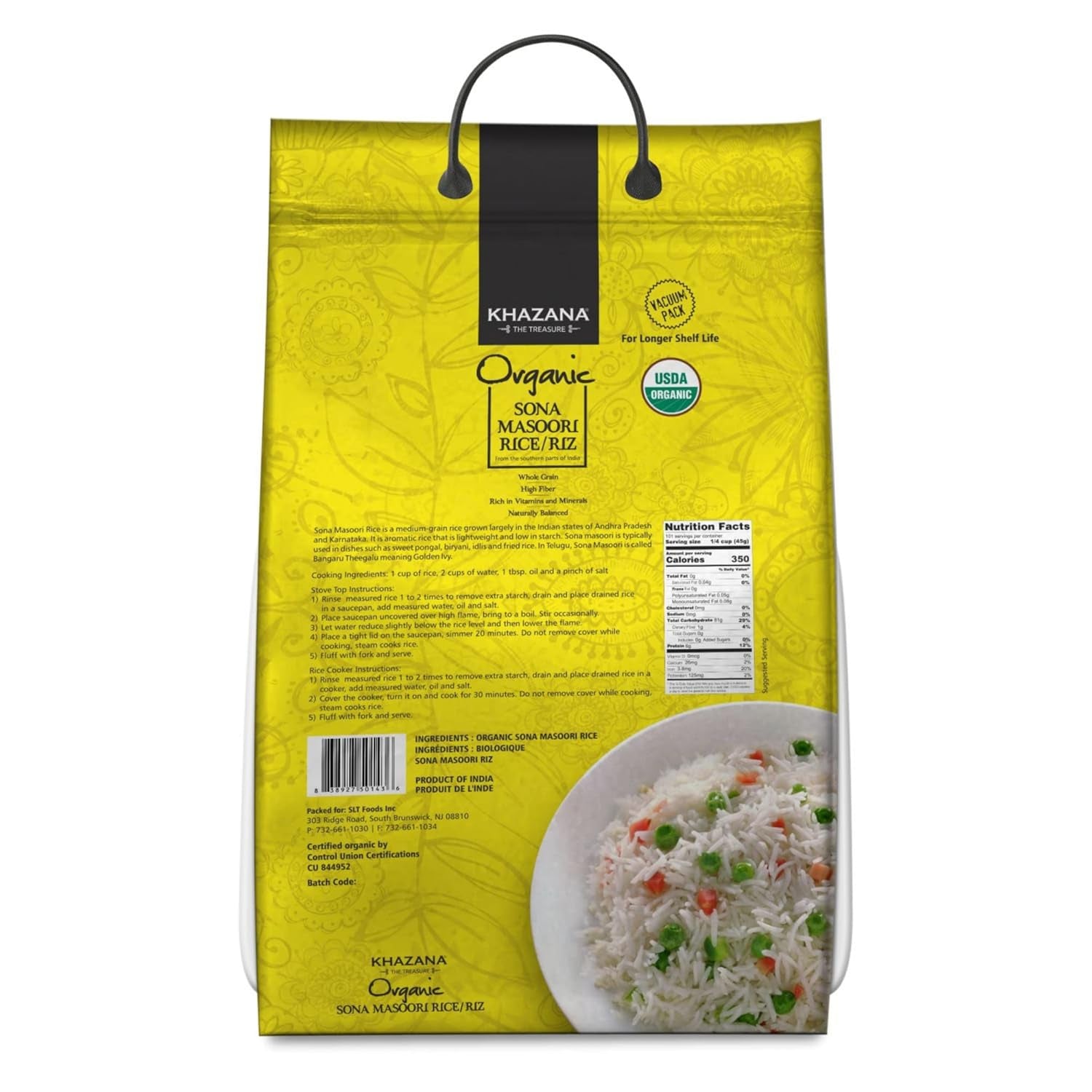Organic Sona Masoori Rice by  in 10 Lb Bag - Aromatic and Flavorful Indian Grain - Non-Gmo, Gluten Free, Kosher, Cholesterol Free
