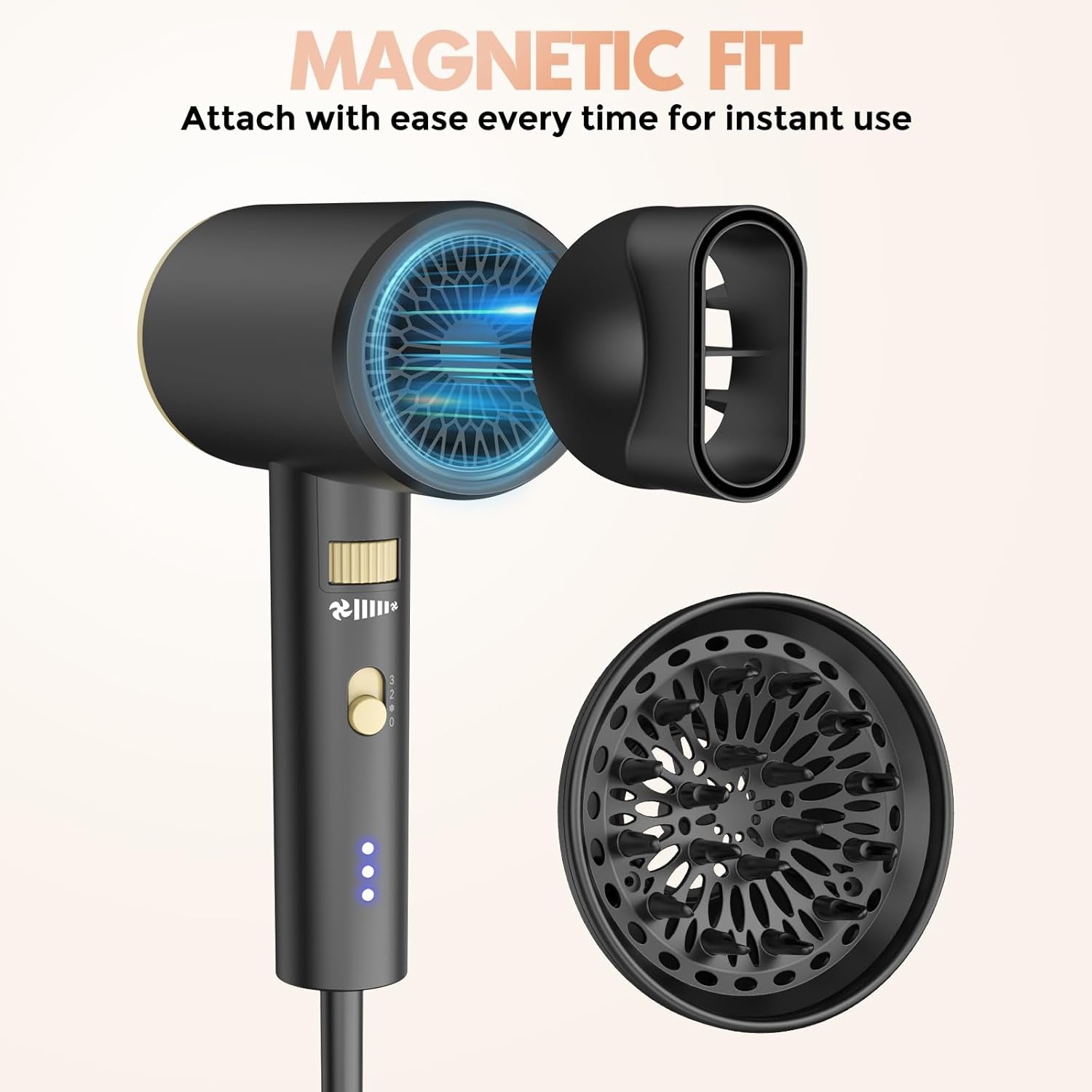 SIYOO Professional Hair Dryer, Ionic Blow Dryer with Diffuser and Nozzle, 1600 Watt Negative Ions Salon Lightweight Hairdryer Gold