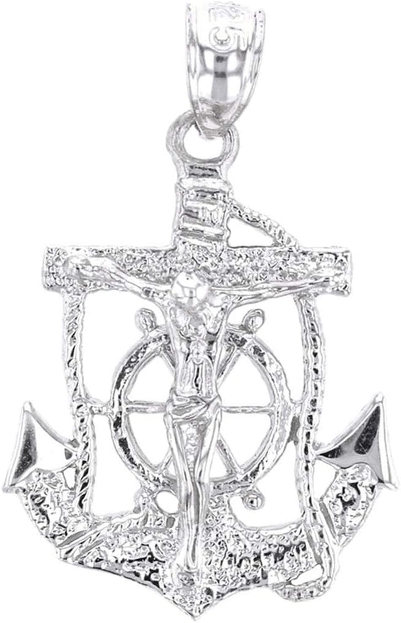 Religious Jewelry Solid Sterling Silver Mariners Anchor Crucifix Pendant