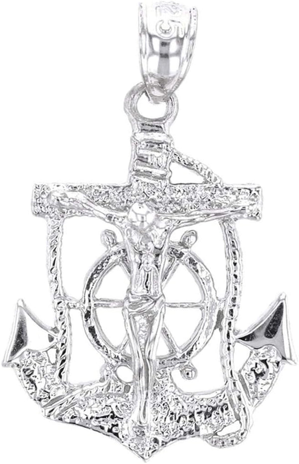 Religious Jewelry Solid Sterling Silver Mariners Anchor Crucifix Pendant