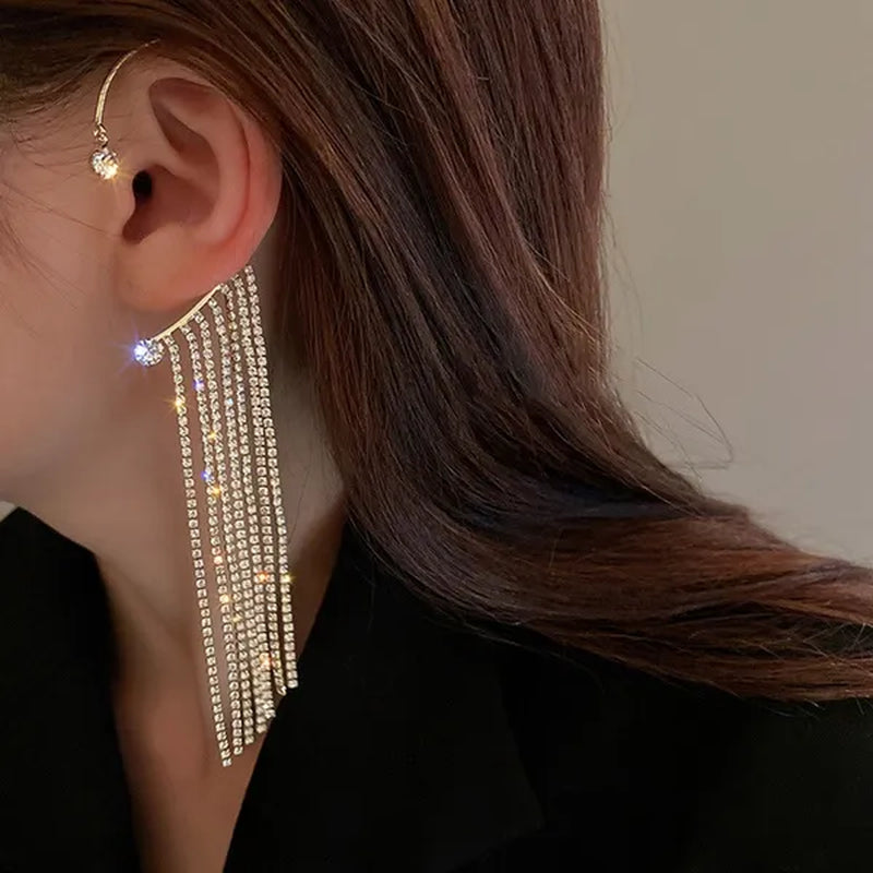 1Pc New Sparkling Diamond Tassel Ear Cuff Dangle Tassel Ear Cuff Earrings without Pierced
