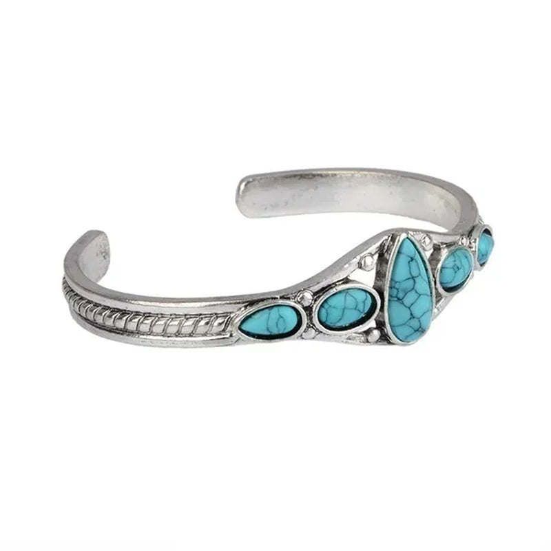 Women Vintage Jewelry  Soild Sterling  Natural Gemstone Turquoise Bracelet Adjustable Wedding Engagement Jewelry