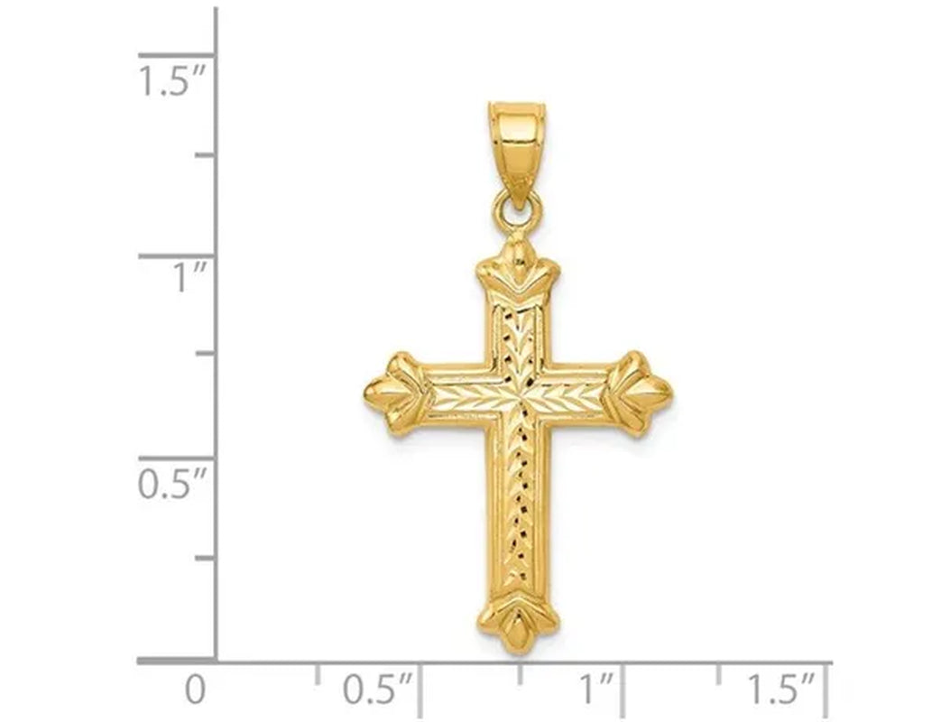 Reversible Diamond Cut Cross Pendant Necklace in 14K Yellow Gold with Chain