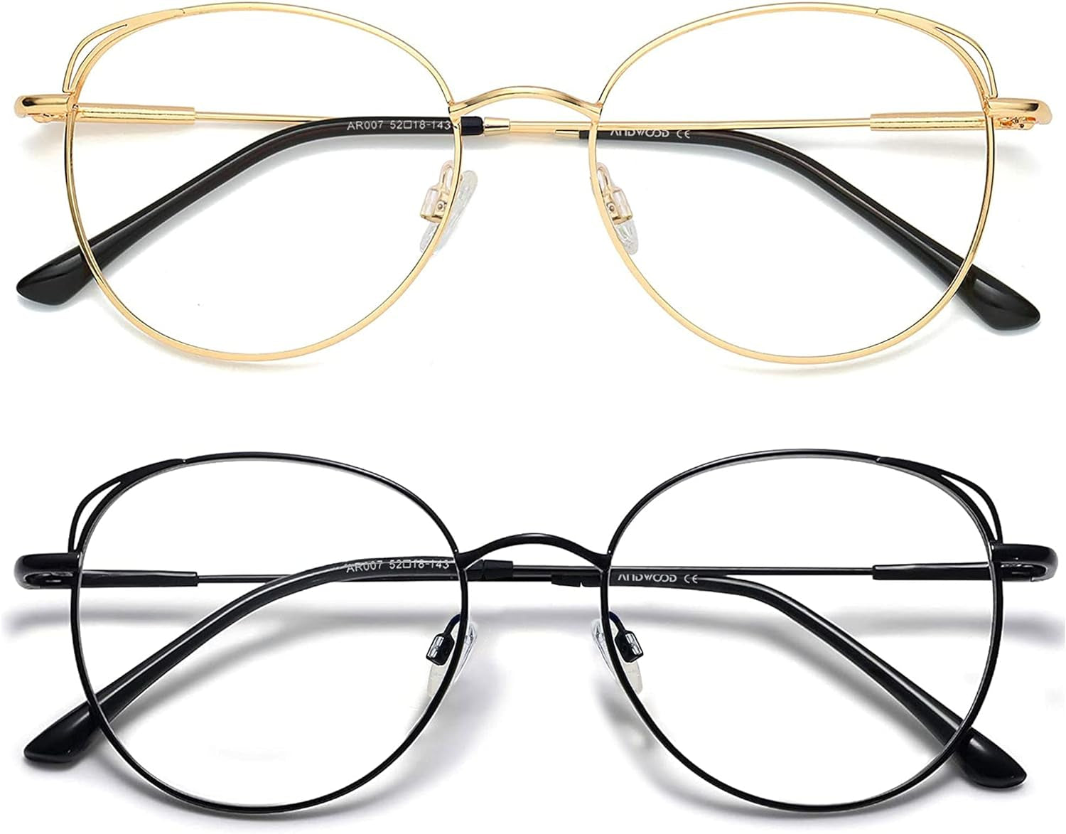 Blue Light Blocking Glasses Women Cat Eye Computer Eyeglasses Metal Frame Hipster 2 Pack