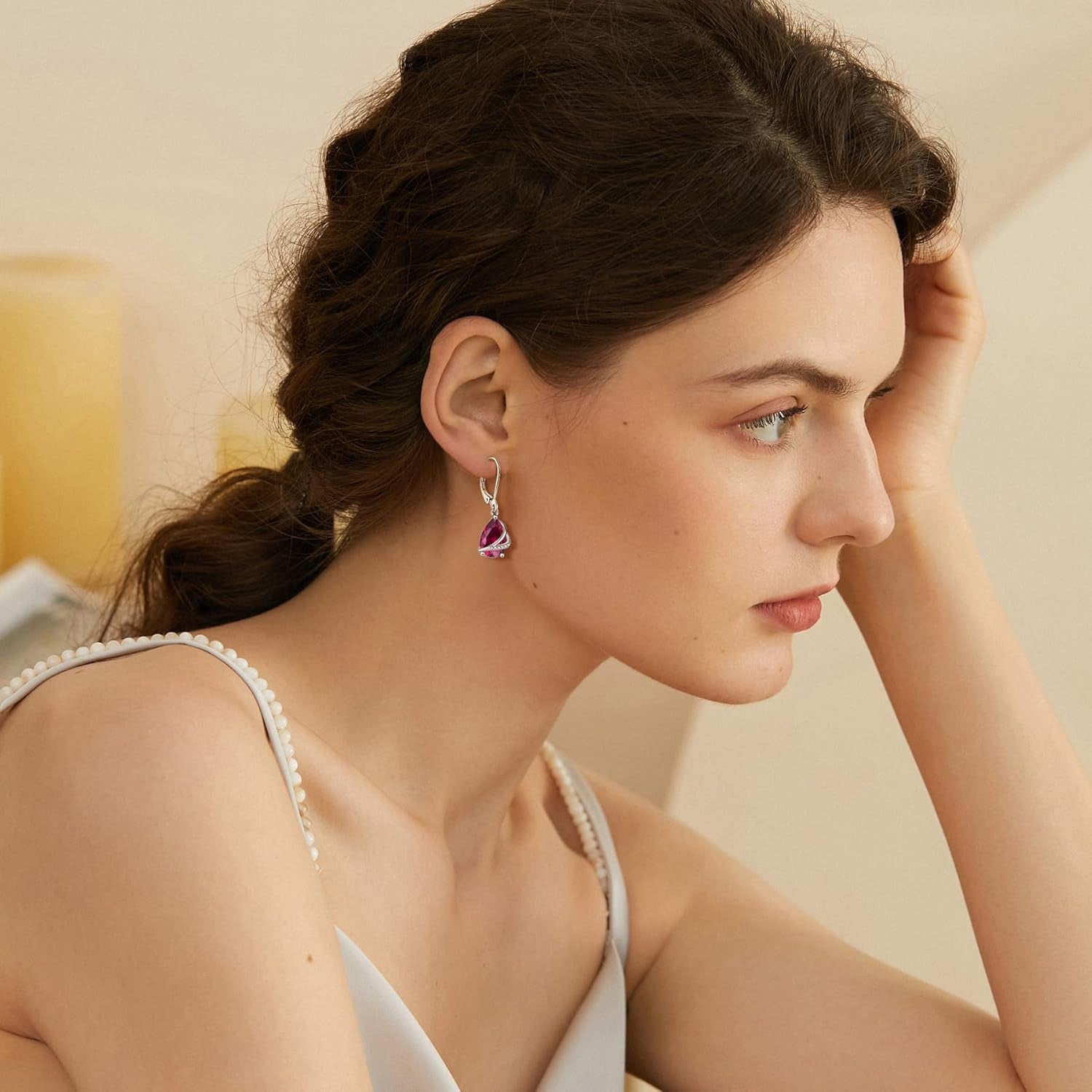 Birthstone Dangle Drop Earrings for Women 925 Sterling Silver Teardrop Leverback Earrings Jewelry Gifts for Wife Girlfriend Mother Daughter Her