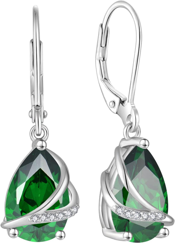 Birthstone Dangle Drop Earrings for Women 925 Sterling Silver Teardrop Leverback Earrings Jewelry Gifts for Wife Girlfriend Mother Daughter Her