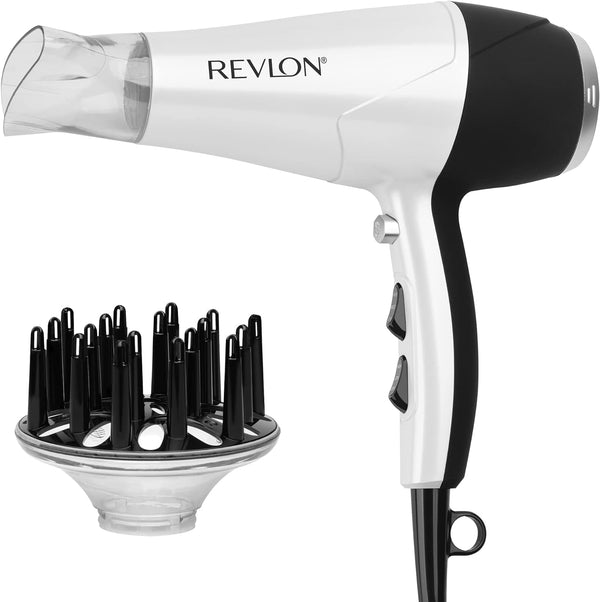 Volume Booster, Hair Dryer with Curl Enhancing Diffuser | Increase Volume, Decrease Frizz and Damage, Fast Drying, 1875 Watts (White)