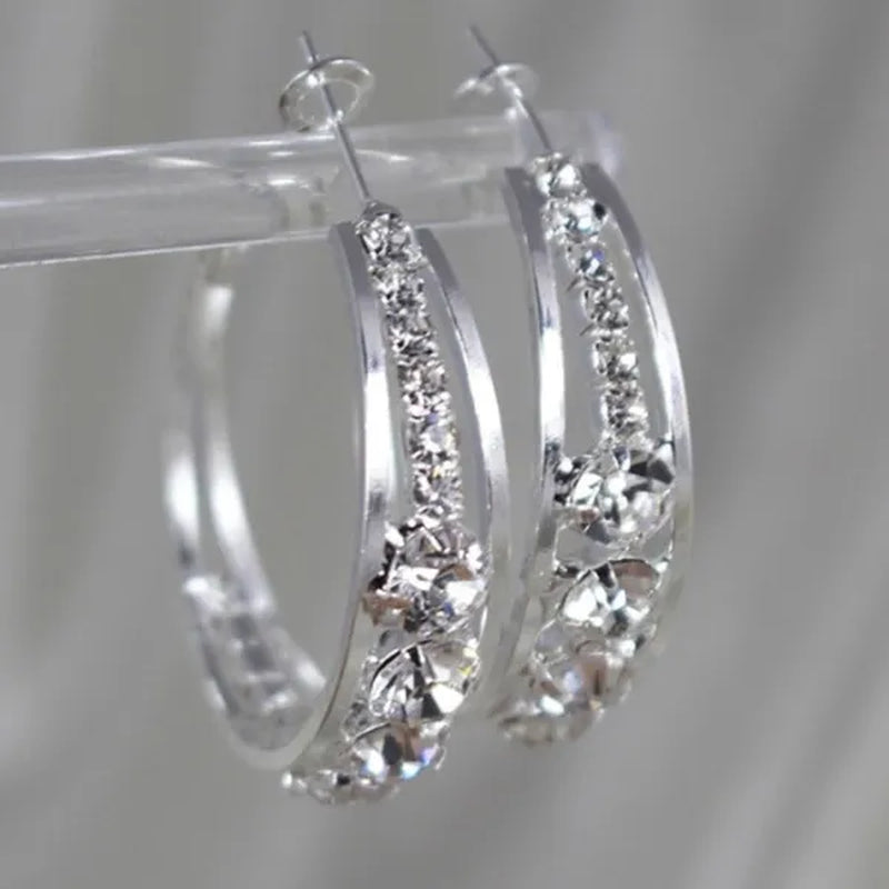 Women's Fashion Exquisite Rhinestone Oval Drop 925 Sterling Silver Earrings for Women Natural Diamond Wedding Engagement Party Banquet Hoop Earring Birthday Anniversary Gift