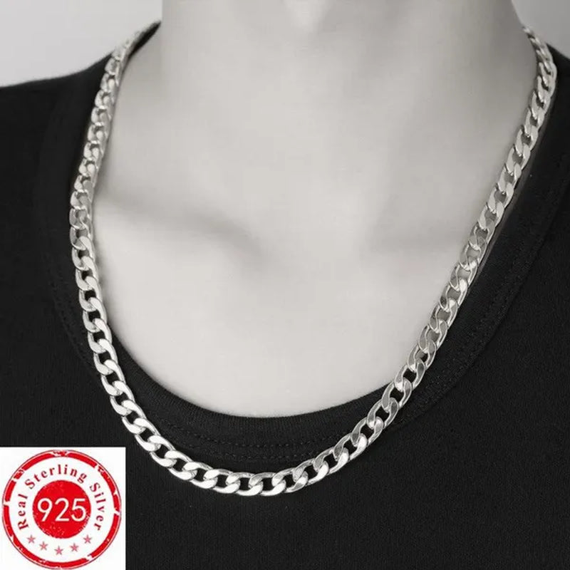 Wholesale 925 Sterling Silver Fashion Jewelry Sets 4MM/6MM/8MM Curb Link Chain Necklace Bracelet for Women and Men Fashion Wedding Party Engagement Jewelry Gift-Genuine Sterling Silver