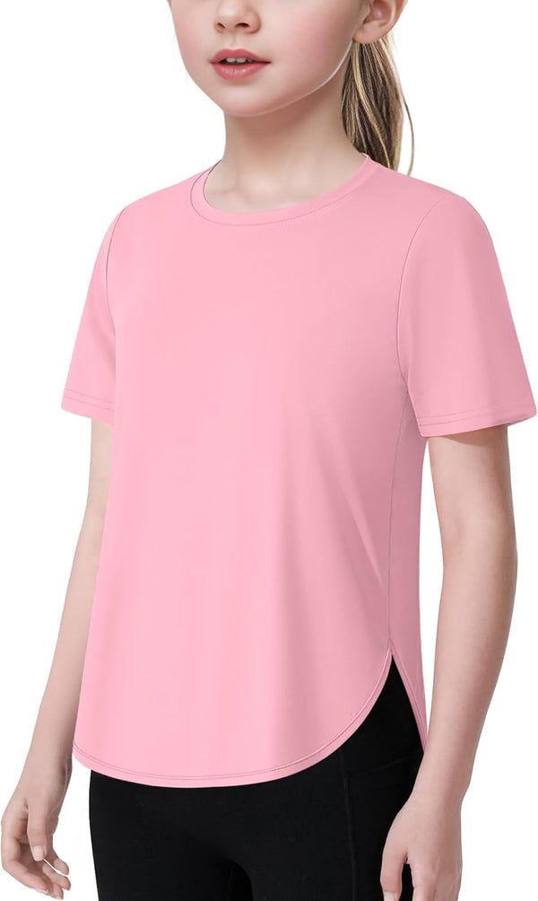 Girls Athletic Shirts Short Sleeve Quick Dry T-Shirt UPF 50+ Basic Tee Tops for Kids Teens Sports Activewear