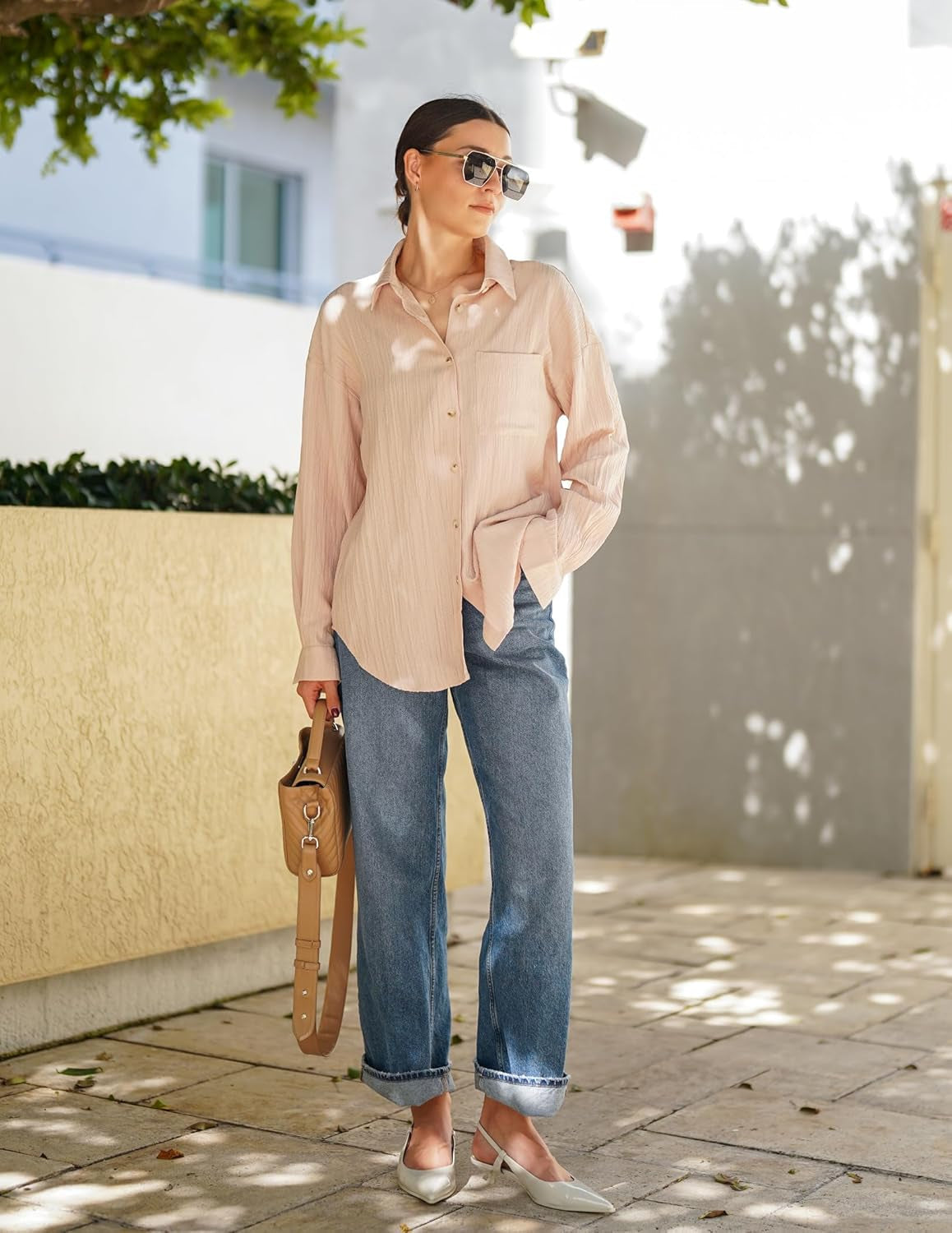 Womens Button down Shirts Long Sleeve Dress Shirt Textured Collared Work Blouse Dressy Casual Tops with Pocket