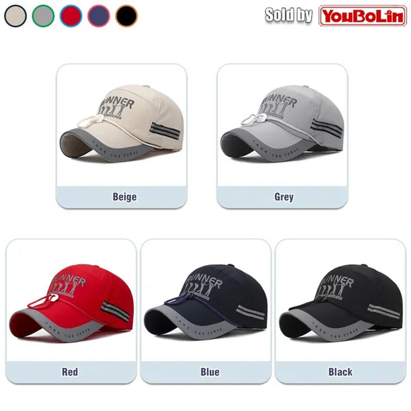 Extended Brim, quick drying fabric,  Reflective Strip and Windproof Rope, Outdoor Sport Baseball Cap. New Fashion Casual  UV Proof Snapback Hats suitable for Mountaineering and Fishing in Summer