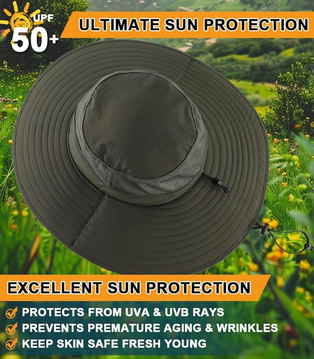 UPF50+ Mens Sun Hat Wide Brim Fishing Hat Foldable Large Brim UV Protection Sun Hat for Men Women Beach Gardening