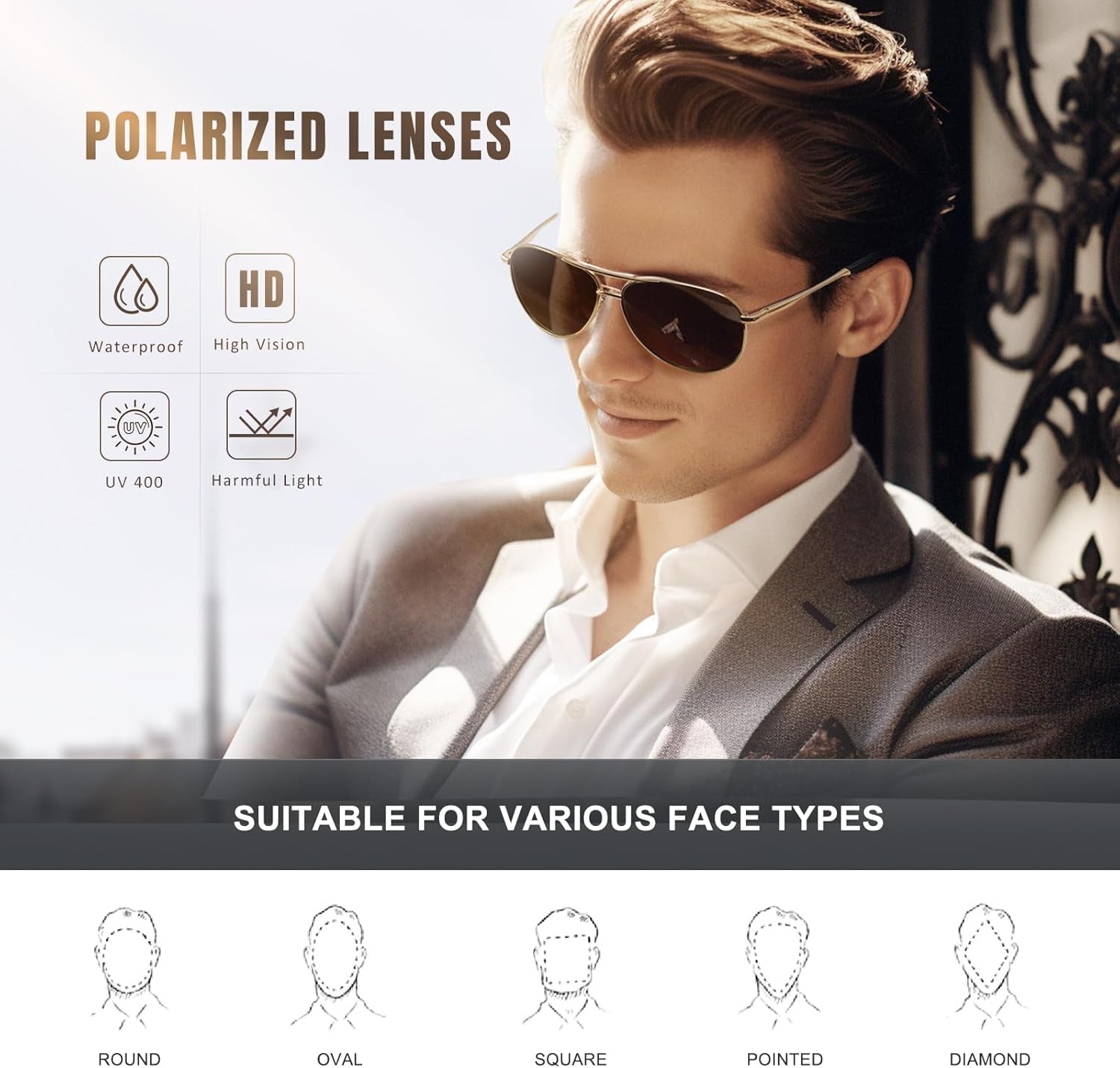 Polarized Aviator Sunglasses for Men Women, Driving Mens Sun Glasses with UV Protection for Fishing Golf