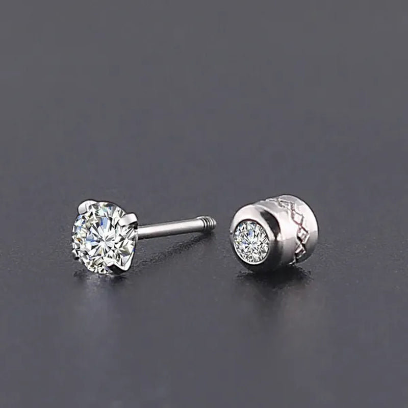 1Pc/1Pairs Silver Plated Cubic Zirconia Stud Earrings for Women Men Stainless Steel Jewelry Size: 2-6Mm