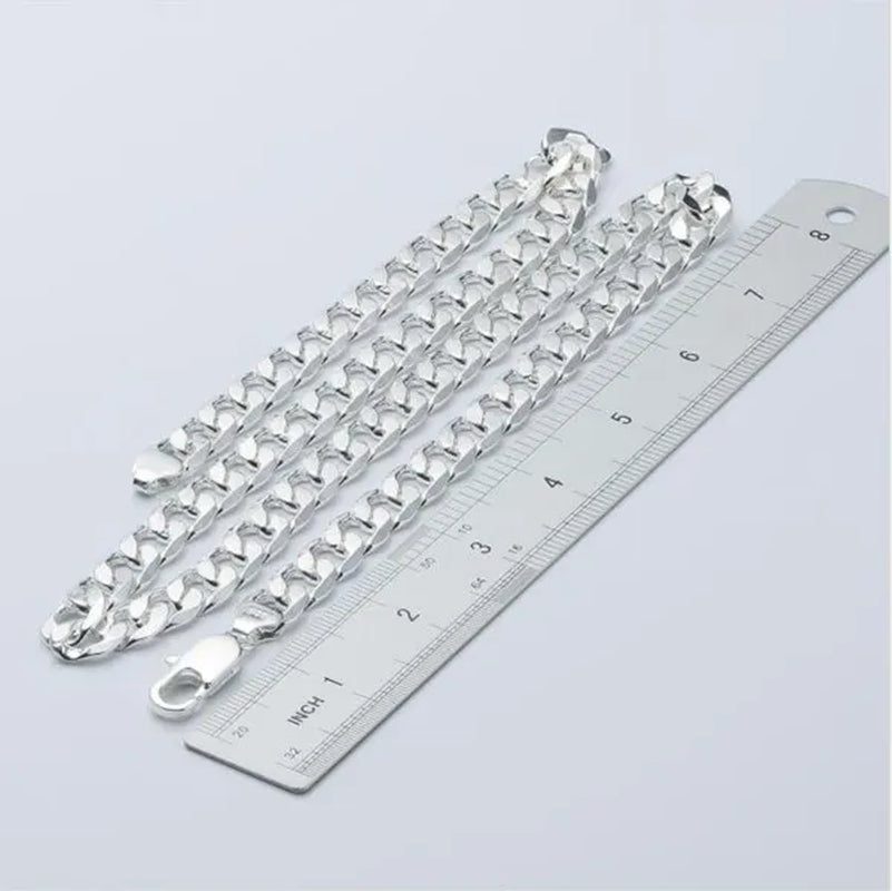Wholesale! Prefect! Hot New High Quality 925 Sterling Silver Fashion Jewelry 12MM Men'S 925 Solid Silver Curb Chain Necklace 16/18/20/22/24/26/28/30 Inch