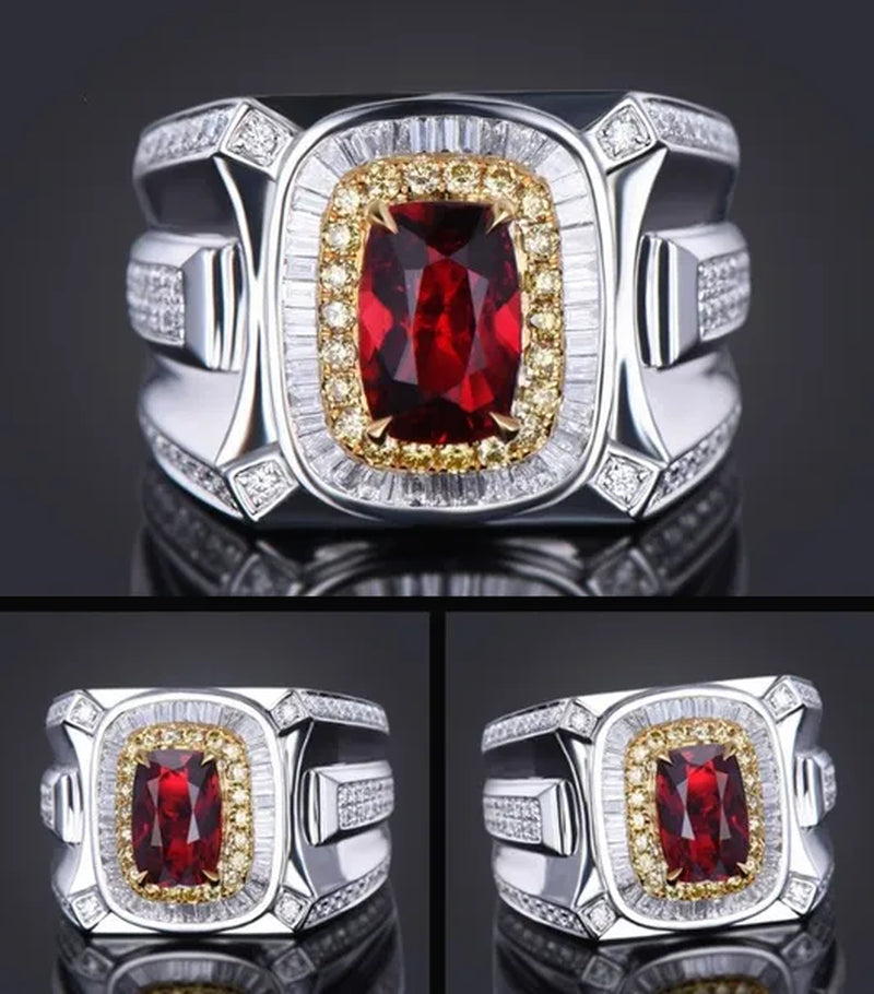 Business Men Fashion Ring Red Zircon Ring Wedding Engagement Party Jewelry