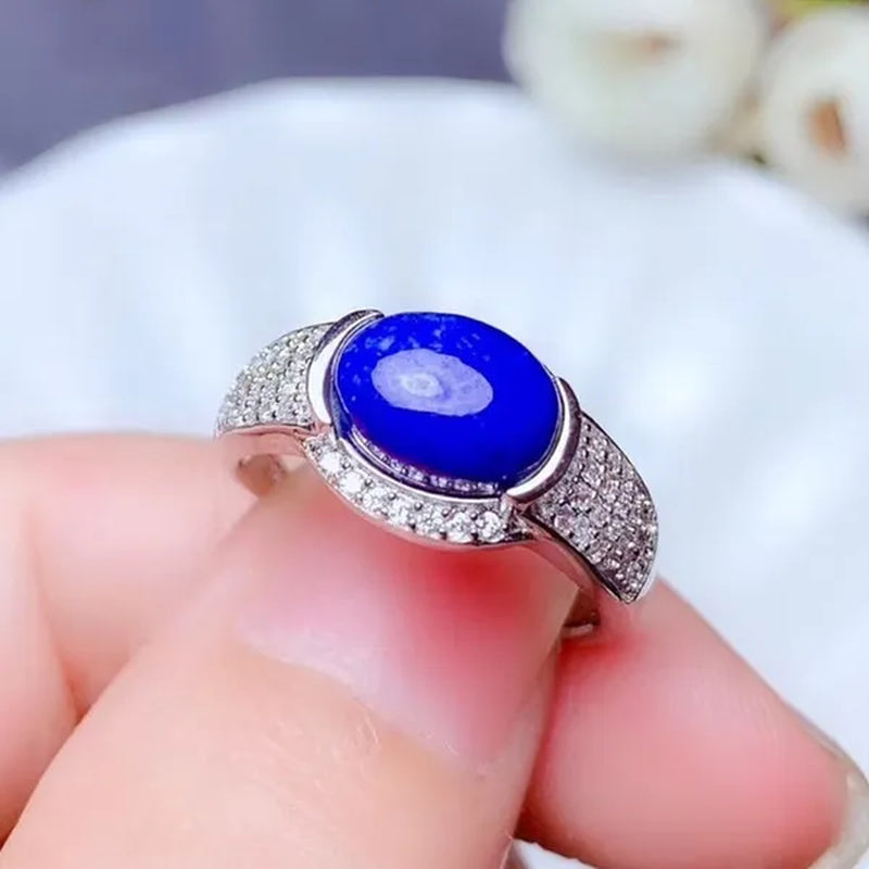 CoLife Jewelry 925 Silver Lapis Lazuli Ring for Daily Wear 7mm*9mm Natural Lapis Lazuli Ring Fashion Silver Gemstone Ring
