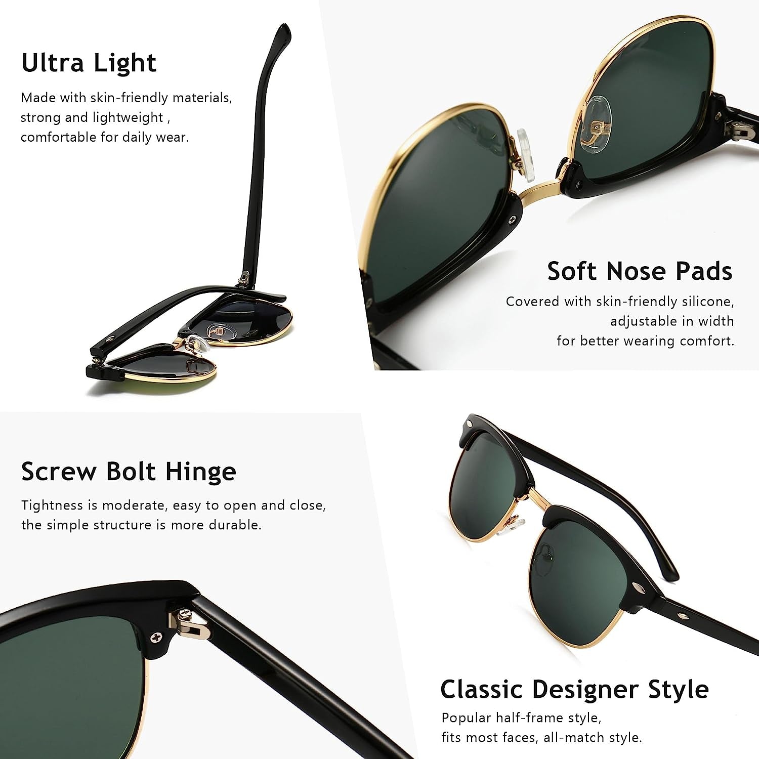 Polarized Sunglasses for Men and Women, Classic Half-Frame Retro Shades for Driving, Travel, and Outdoor Activities