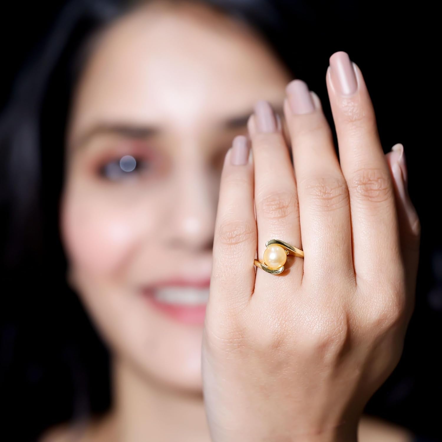 Natural 8 Mm Golden Pearl Engagement Ring - AAA Quality, Certified South Sea Pearl Solitaire Ring (Gift for Women)