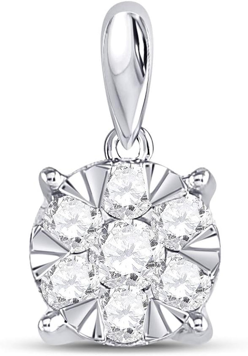 14Kt White Gold Womens round Diamond Flower Cluster Pendant 1/2 Cttw