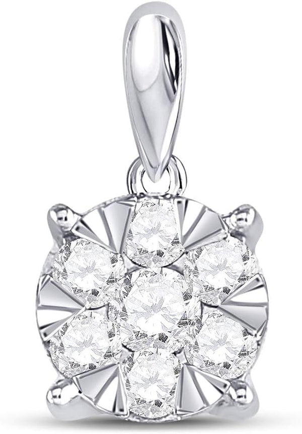 14Kt White Gold Womens round Diamond Flower Cluster Pendant 1/2 Cttw