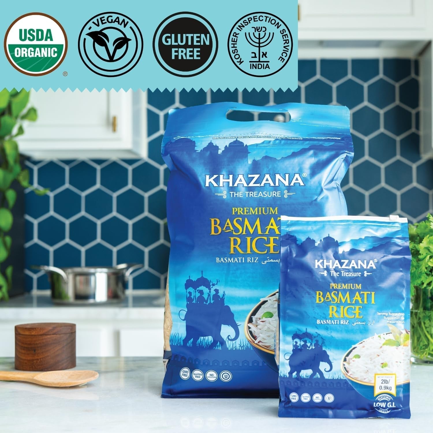 Authentic Premium Basmati Rice by  in 10 Lb Bag - Aromatic and Flavorful Indian Grain - Non-Gmo, Gluten Free, Kosher, Cholesterol Free