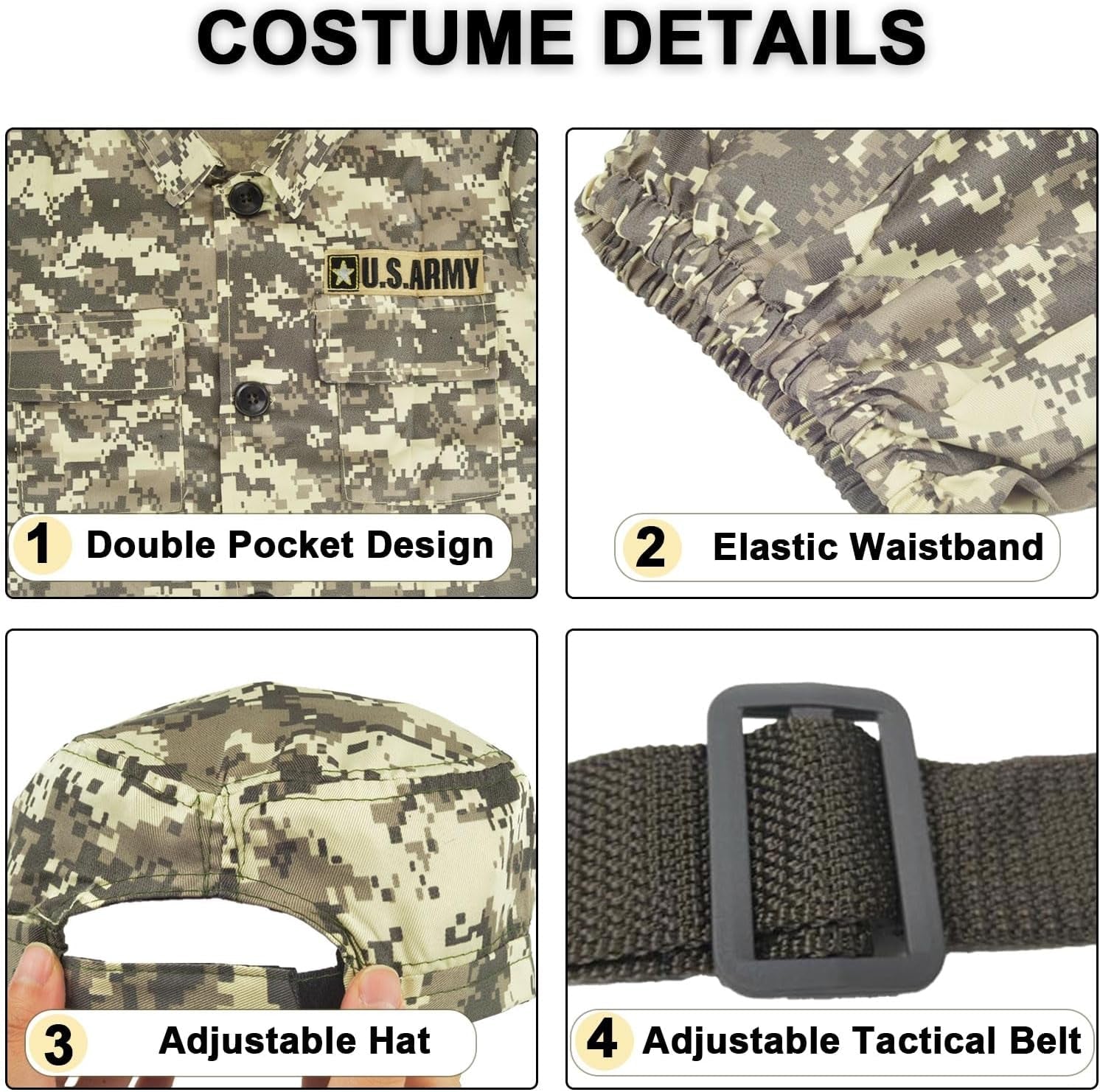 Army Costume for Kids, Military Soldier Costumes for Boys, Halloween Costumes Dress up Role Play Set