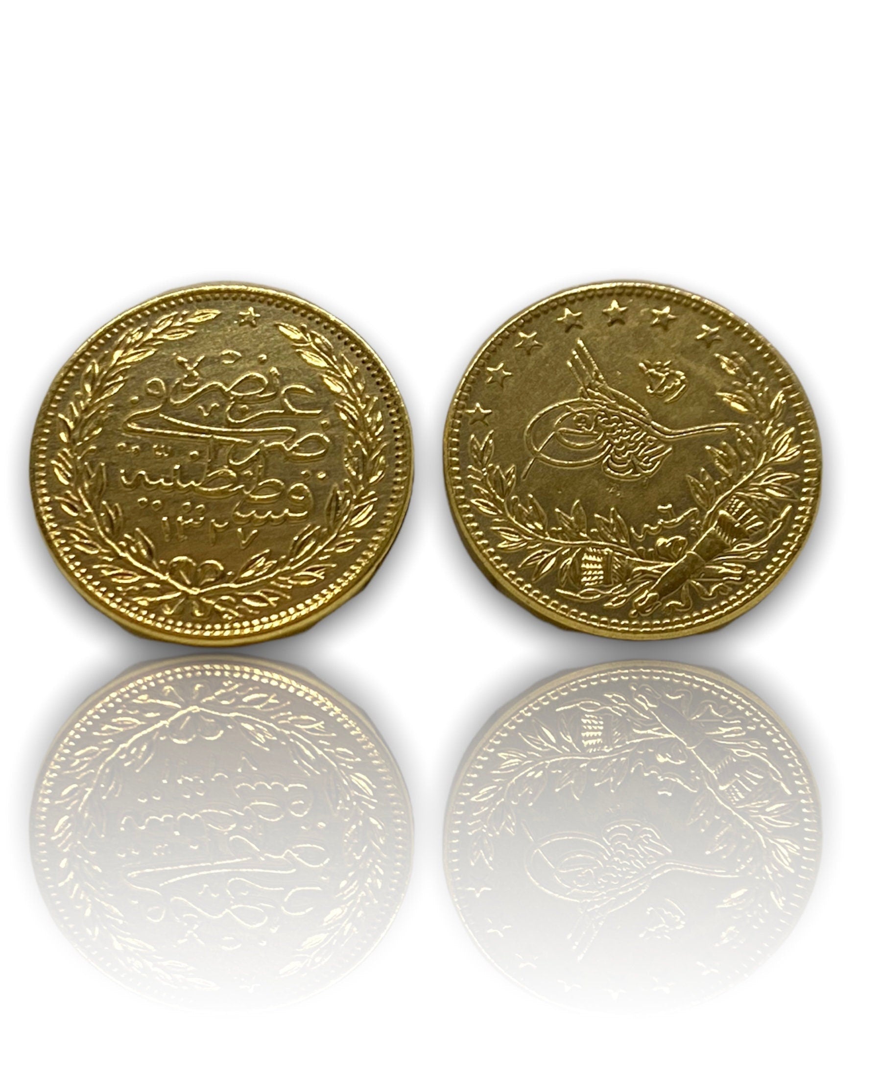 Ottoman Empire Gold Coin 1915 Mehmed V. Gold Plated 100 Kurush Coin (22Mm) REPLICA 1Pcs Masters Coins