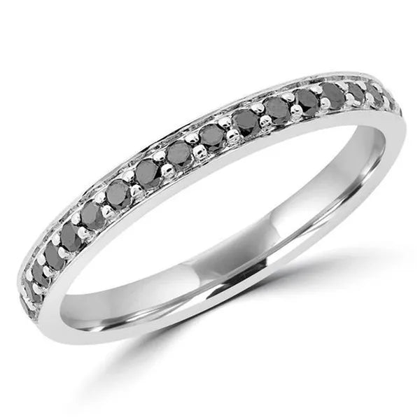 Majesty Diamonds MDR190106-6.25 0.25 CTW Round Black Diamond Semi-Eternity Wedding Band Ring in 10K White Gold - Size 6.25