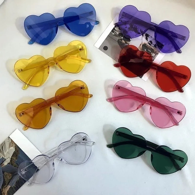 Love Heart Shape Sunglasses Women Rimless Frame Tint Clear Lens Colorful Sun Glasses Red Pink Yellow Shades