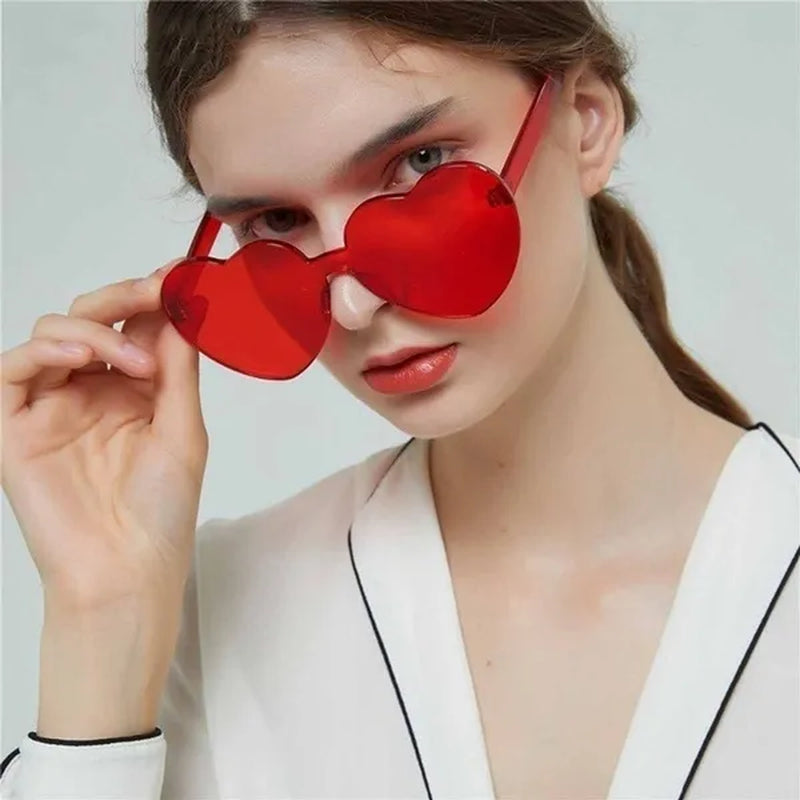 Love Heart Shape Sunglasses Women Rimless Frame Tint Clear Lens Colorful Sun Glasses Red Pink Yellow Shades