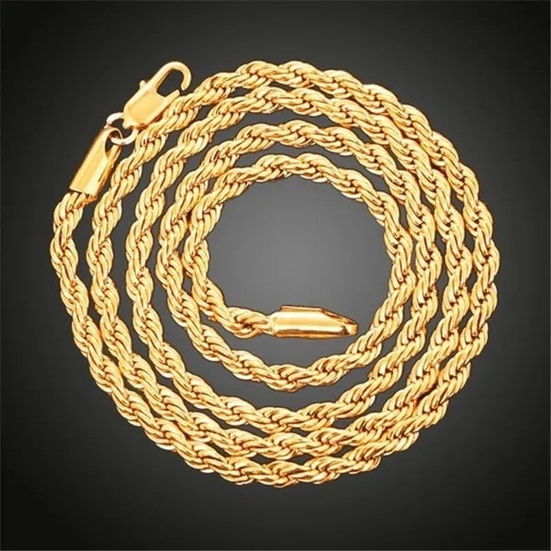 (Necklace + Bracelet) New Luxury Men and Women 18-karat Gold European Classic Silver Twist Necklace Bride Engagement Ornaments