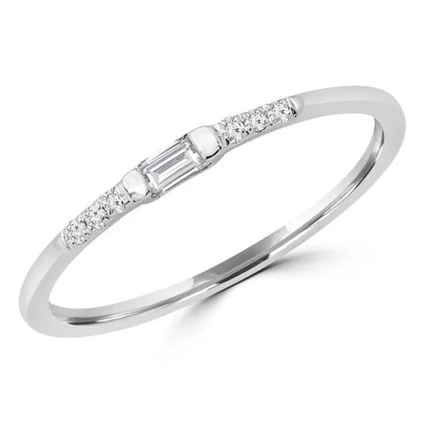 Majesty Diamonds MDR190099-3 0.1 CTW Baguette Diamond Semi-Eternity Wedding Band Ring in 14K White Gold - Size 3