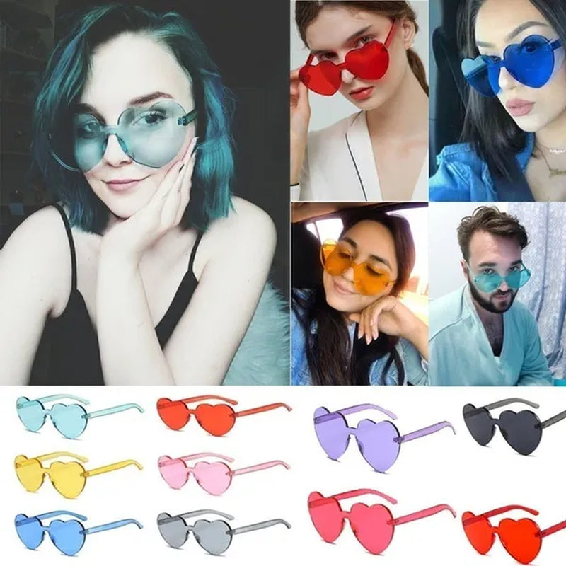 Love Heart Shape Sunglasses Women Rimless Frame Tint Clear Lens Colorful Sun Glasses Red Pink Yellow Shades