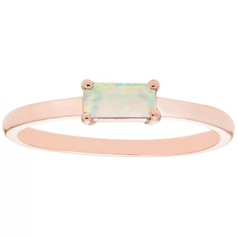 Lab Opal Baguette Ring in 14K Gold