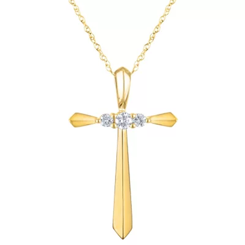 0.13 CT. T.W. Diamond Cross Pendant 14K Gold