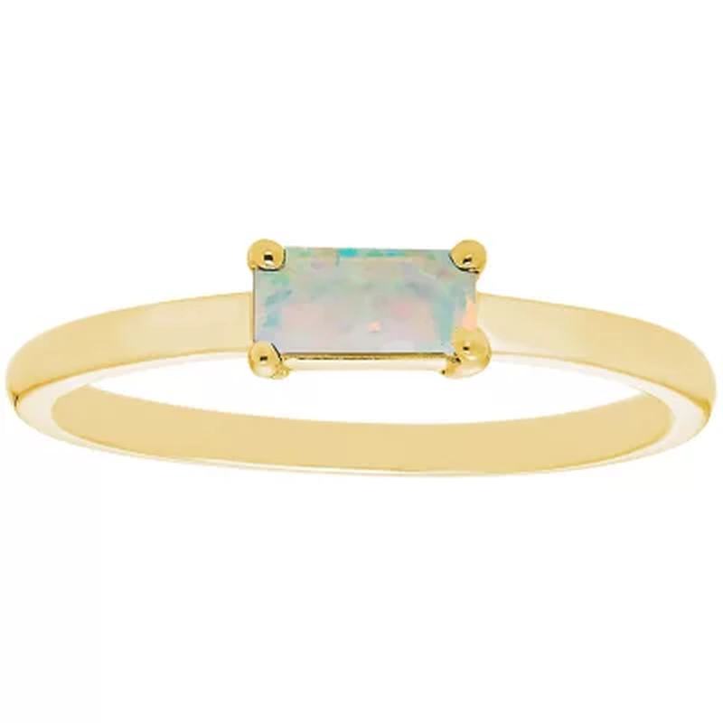 Lab Opal Baguette Ring in 14K Gold