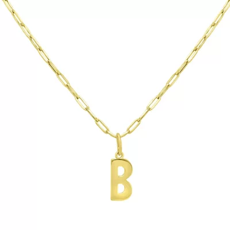 14K Yellow Gold Initial Pendant on Paperclip Chain, 16-18 In.