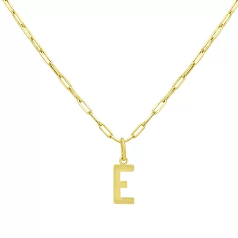 14K Yellow Gold Initial Pendant on Paperclip Chain, 16-18 In.