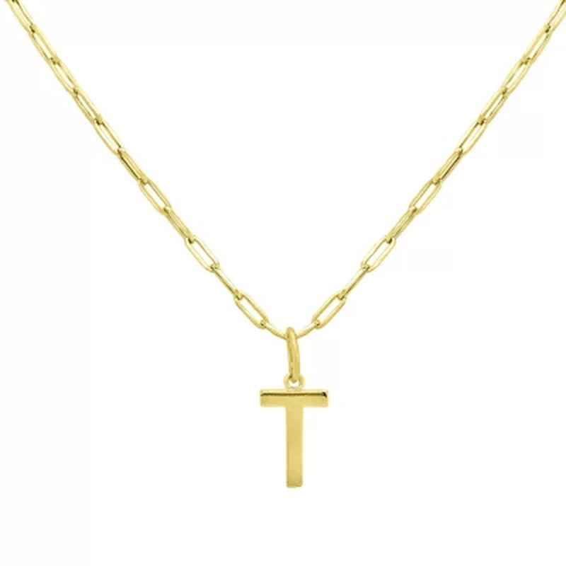 14K Yellow Gold Initial Pendant on Paperclip Chain, 16-18 In.