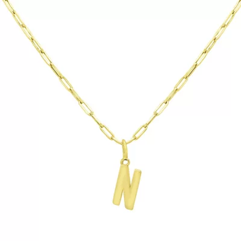 14K Yellow Gold Initial Pendant on Paperclip Chain, 16-18 In.