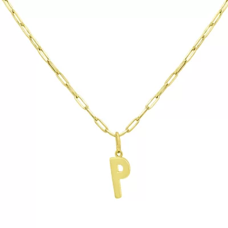 14K Yellow Gold Initial Pendant on Paperclip Chain, 16-18 In.