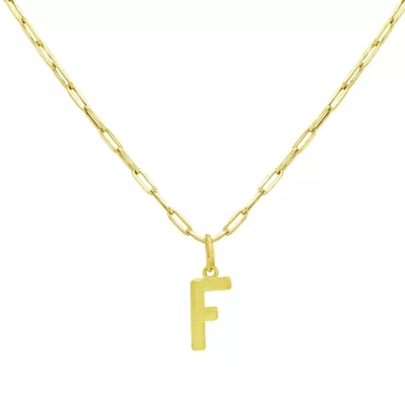 14K Yellow Gold Initial Pendant on Paperclip Chain, 16-18 In.