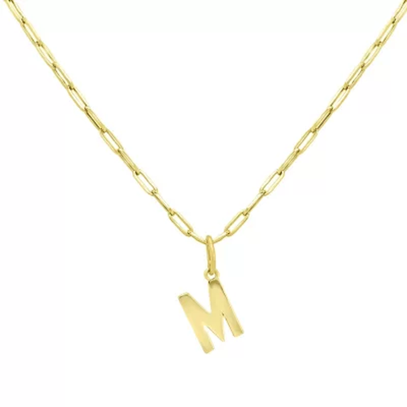 14K Yellow Gold Initial Pendant on Paperclip Chain, 16-18 In.